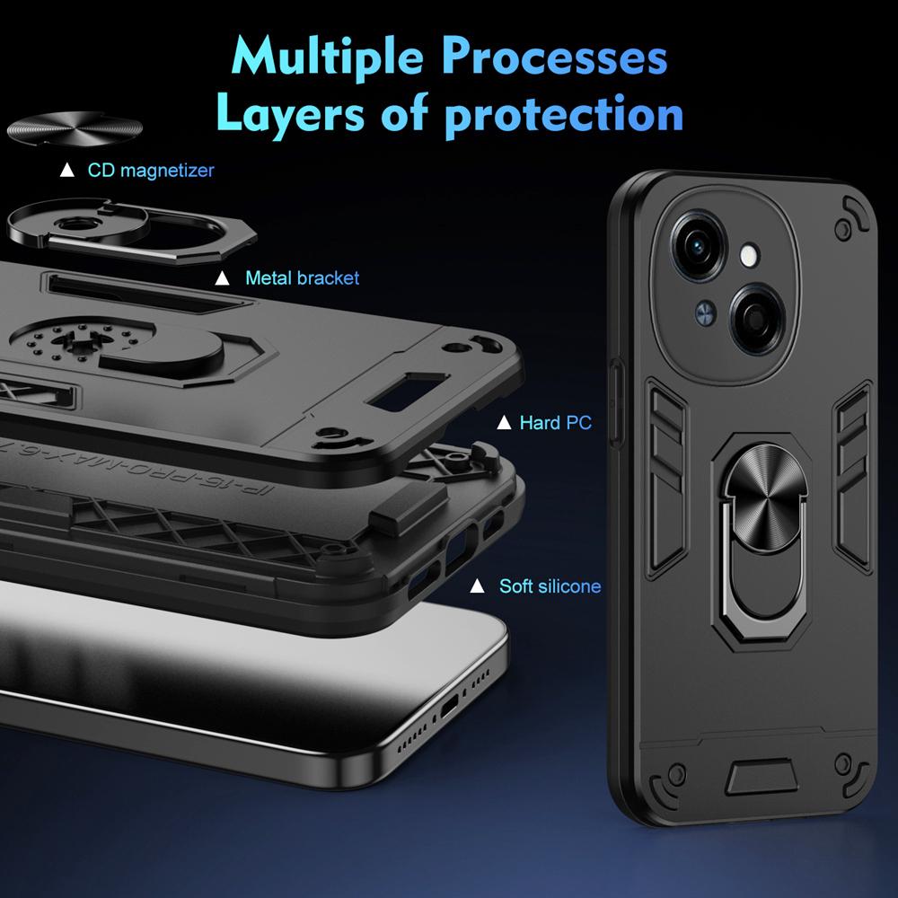 KEYSION Shockproof Case for TECNO Spark Go 1 Go 2025 Silicone+PC Camera Protection Ring Stand Phone Back Cover for Tecno Pop9 4G