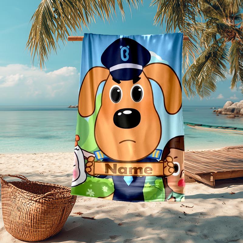 Custom Name Ultra-Soft Beach Towel with Sheriff Labrador Theme,Ideal for Pool - Camping, Diving - Perfect Travel Essential, Vibrant Beach Towel.