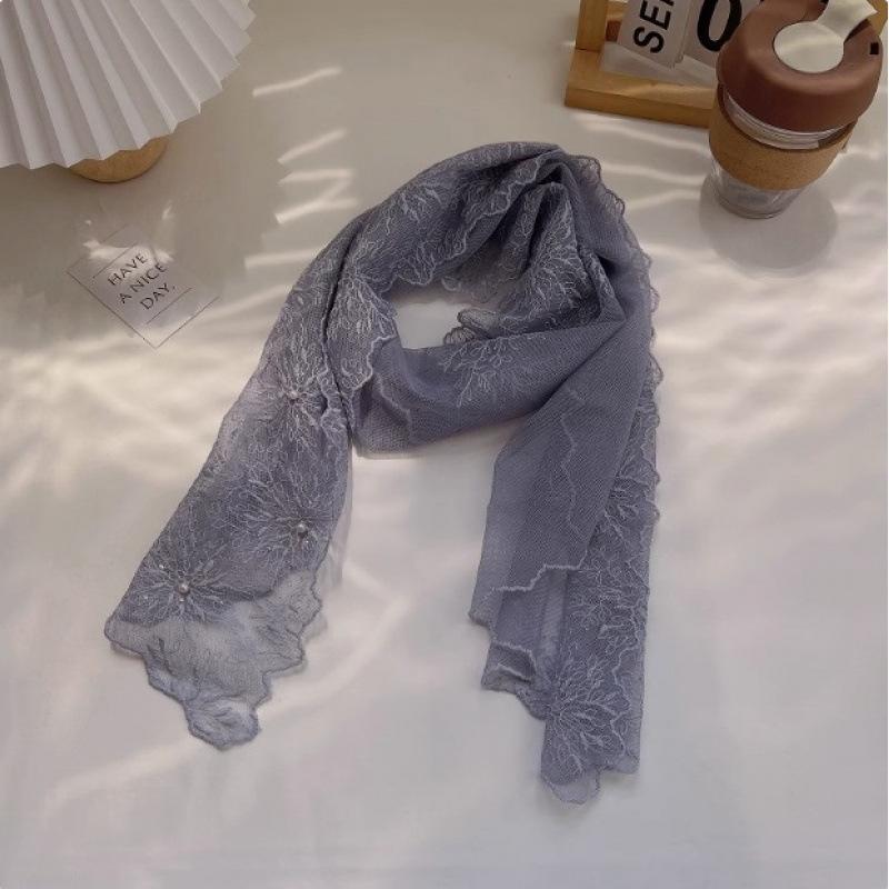 Elegant Literary Retro Dirty Dye Trendy Lace Silk Scarf Women's Versatile Decorative Collar Sunscreen Shawl Spring Summer Thin