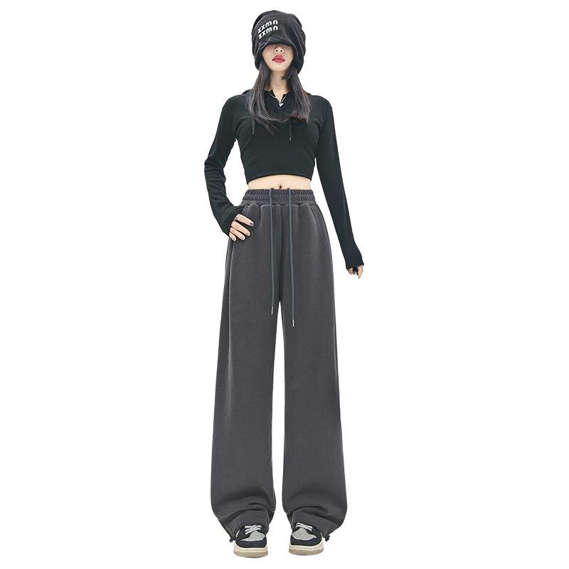 Sweatpants Women's Autumn and Winter Sweatpants Children's High-waisted Straight-leg Fleece Thickened Casual Small Wide-leg Pants