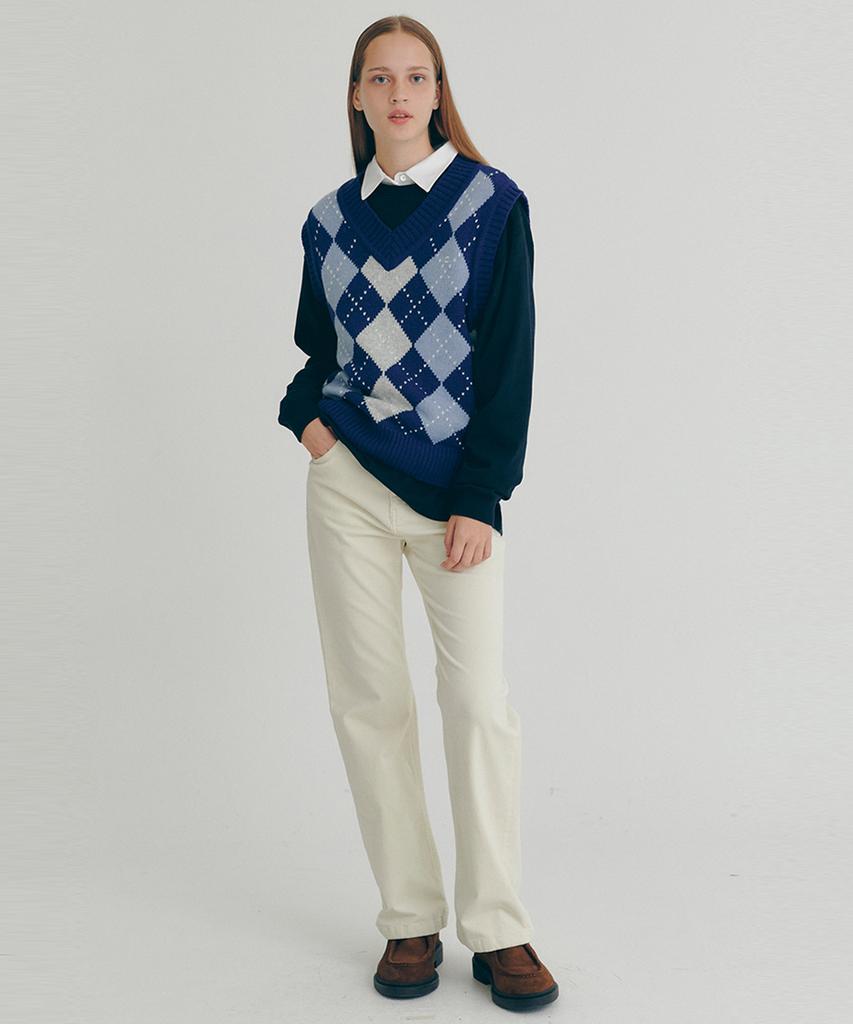 Clove [22Fw Clove] Argyle Wool Vest (Blue)