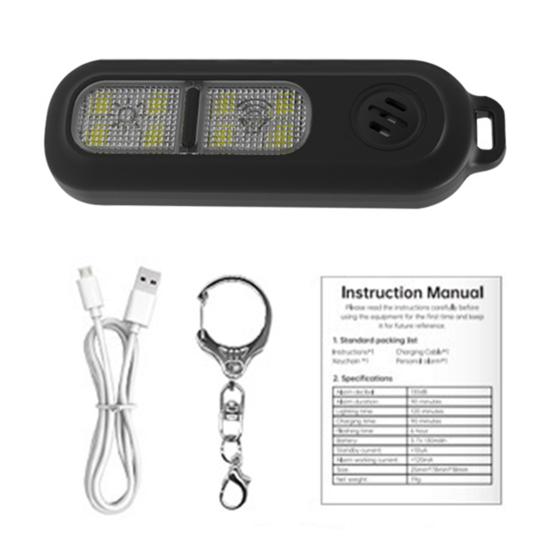 Outdoor Night Running Tri-Color Light Women Personal Safety Alarm Light USB Rechargeable 130dB Emergency Alarm Keychain LED Flashlight