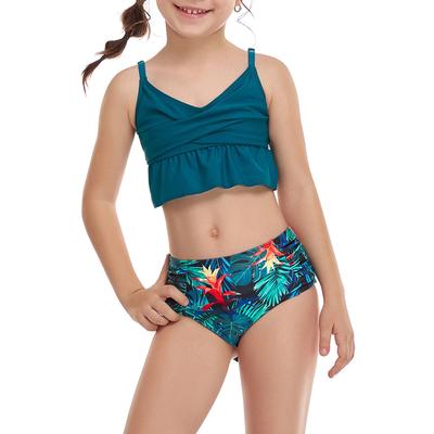 Girls' Two-Piece Swimsuit Set with Ruffle Top and Floral Print Bottoms Comfortable, Stylish Swimwear for Kids