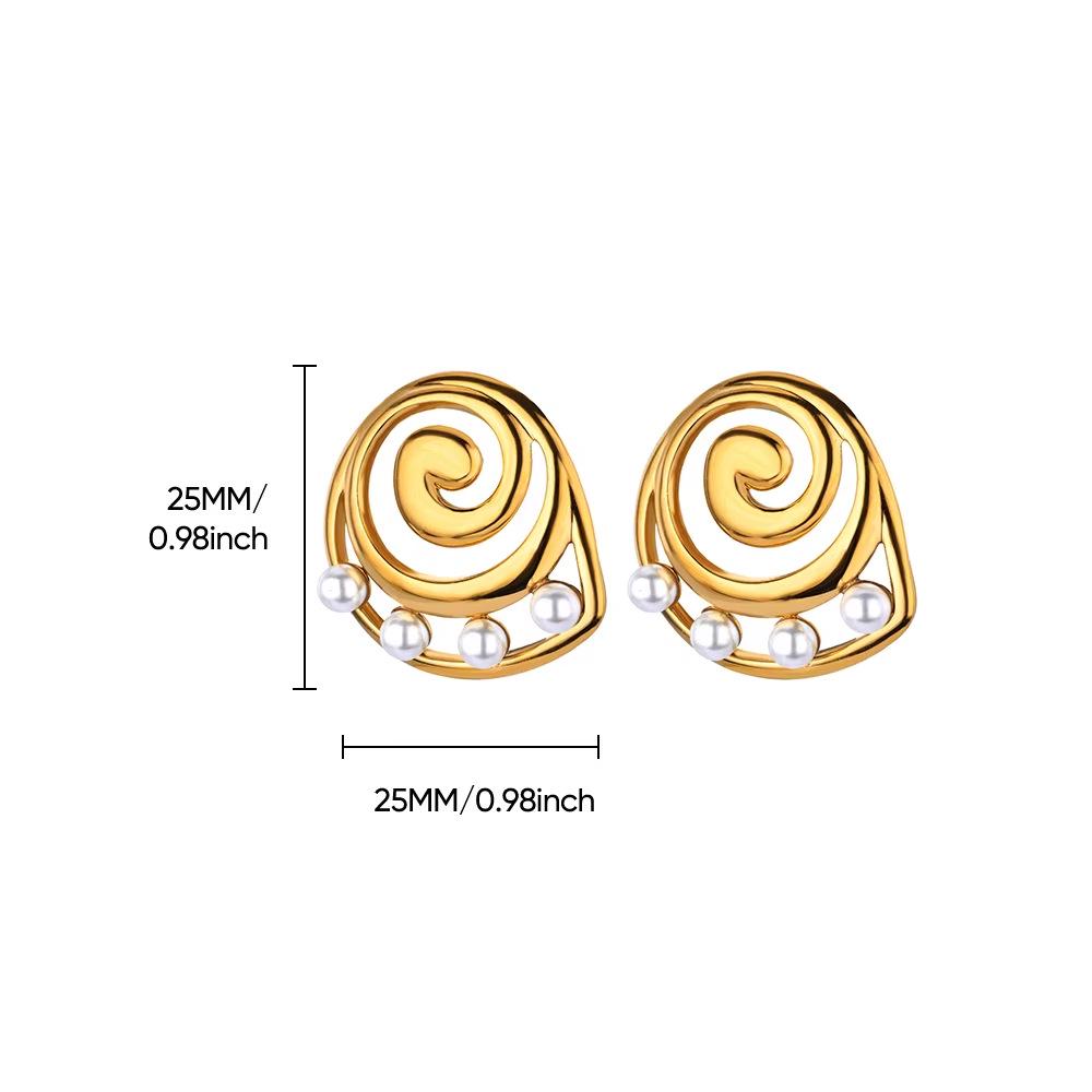 18K Gold-Plated Pearl Flower Stud Earrings - Retro French Style