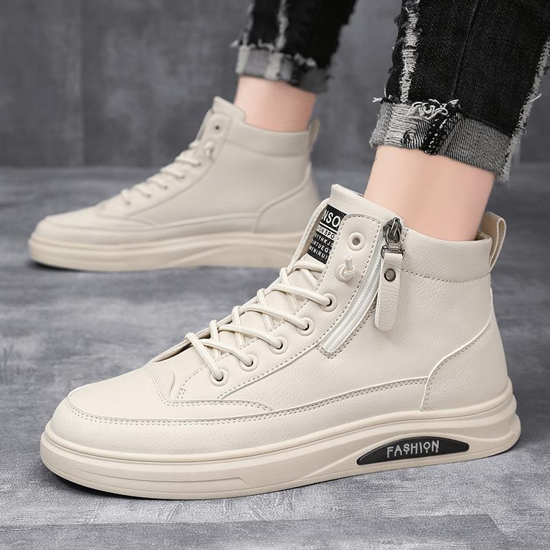 Men's Casual Leather Boots Spring and Autumn Mid Cut Outdoor Boots Soft Sole Comfort Flat Bottom Fashion Versatile Trendy Boots