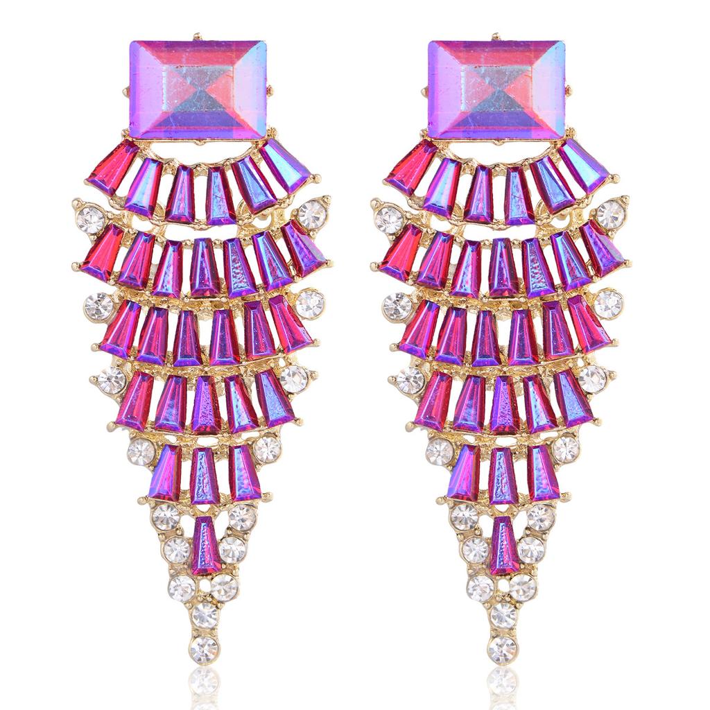 Colorful Diamond-encrusted Long Drop Earrings - Trendy Statement-making and Luxuriously Chic