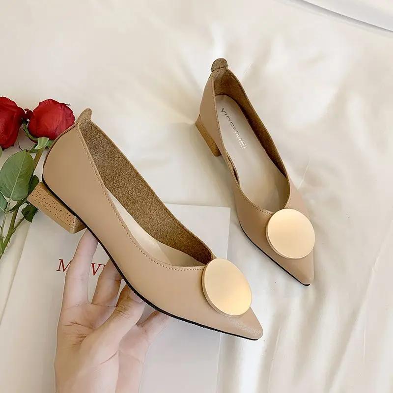 Fashion Women's Shoes Low Heel Elegant Pointed Toe Block Ladies Pumps Office Chunky Heels Casual on Sale Stylish Luxury Brand Young Chic