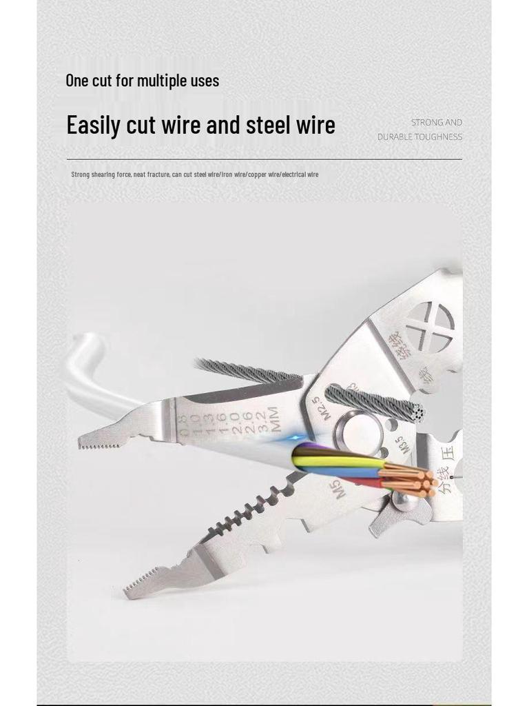 Stainless Steel Multifunctional Electrician Wire Stripper and Crimper Pliers