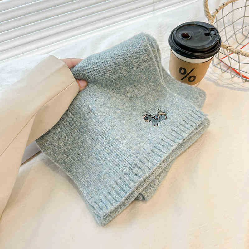 Bestickter Pony Strickwollschal Damen Saison Klein Frisch Paarschal Herren