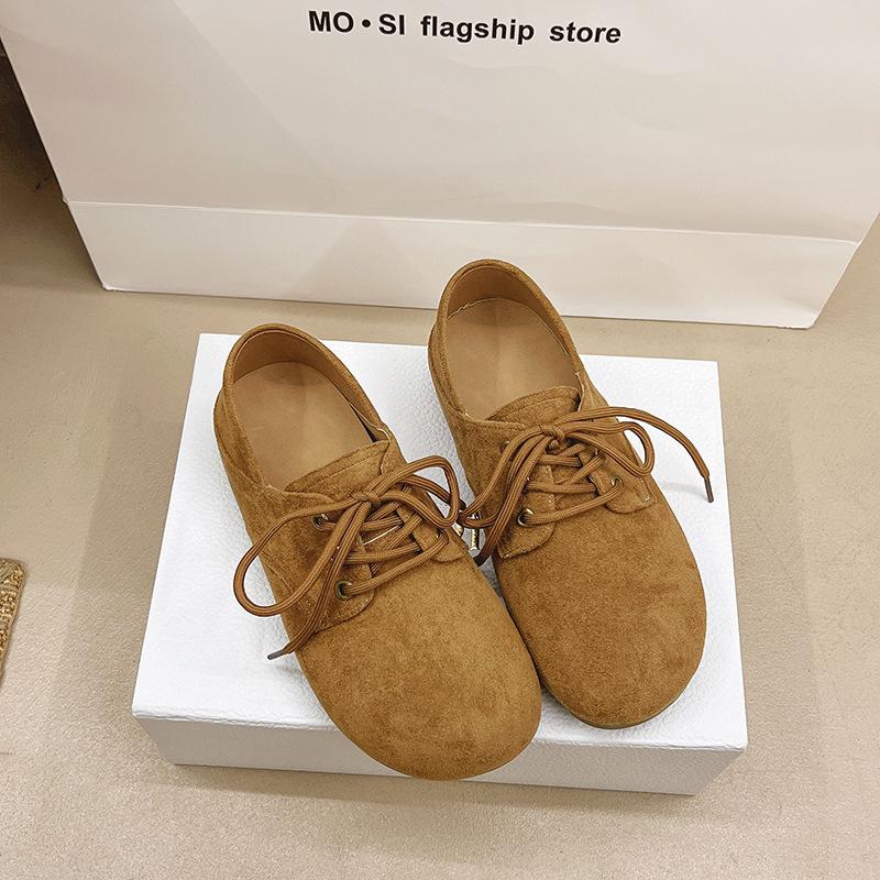 2025 spring new handmade imitation leather women's shoes Mori retro round head soft sole frosted leather versatile literary single shoes