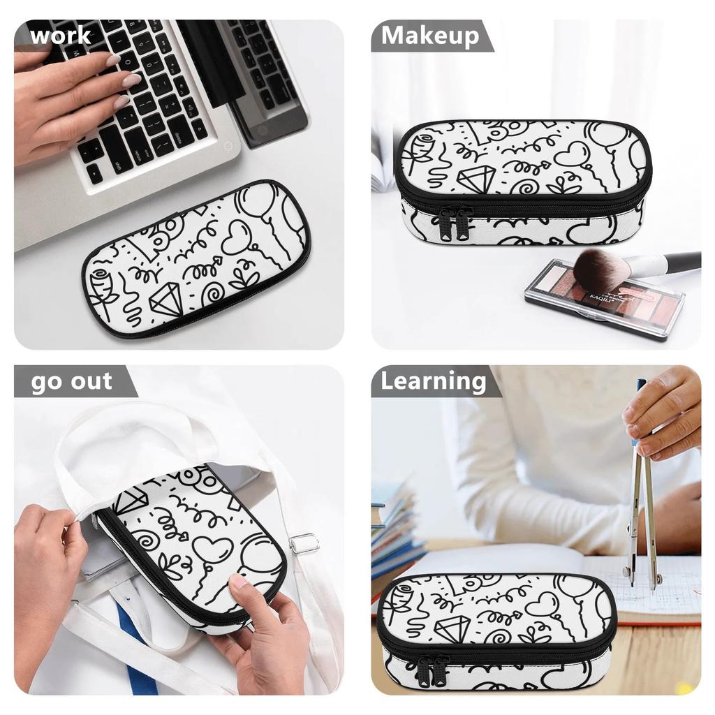 Pencil Pouch Printed 300D Polyester Zipper Closure with Mesh Storage Layer Removable Divider and Pen Holders for Boys Girls