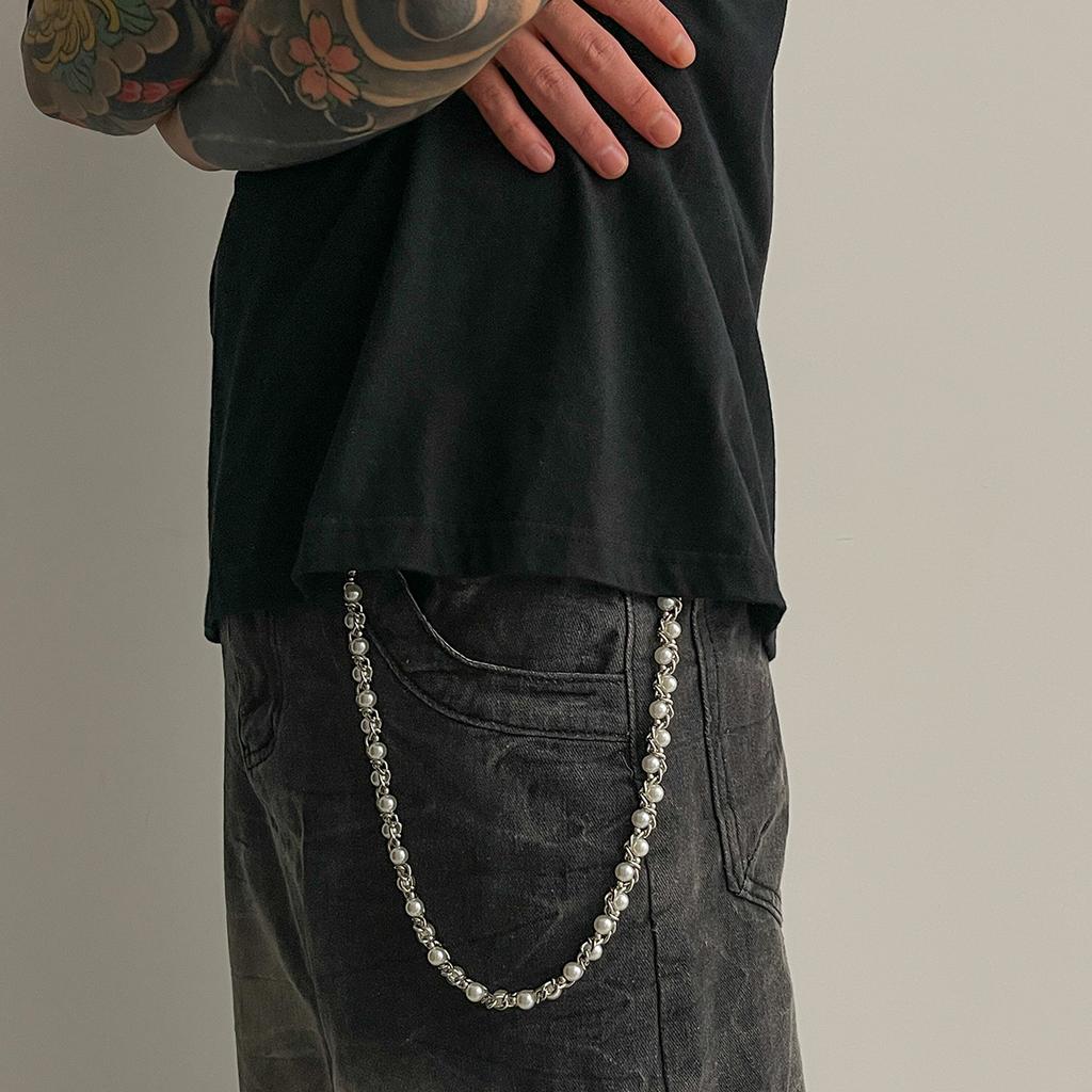 Chaîne de Pantalon Hip Hop Perle Enroulée Chaîne de Taille Mode Jeans Accessoires