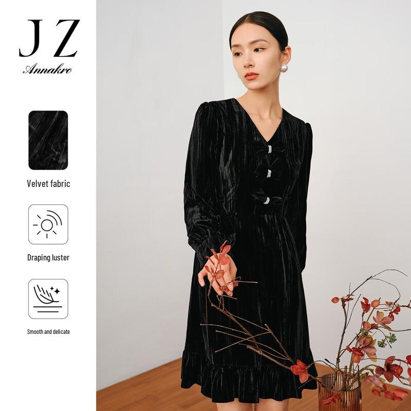 

Anna & Coco Vintage Velvet Ruffle Bow Pleated Dress L