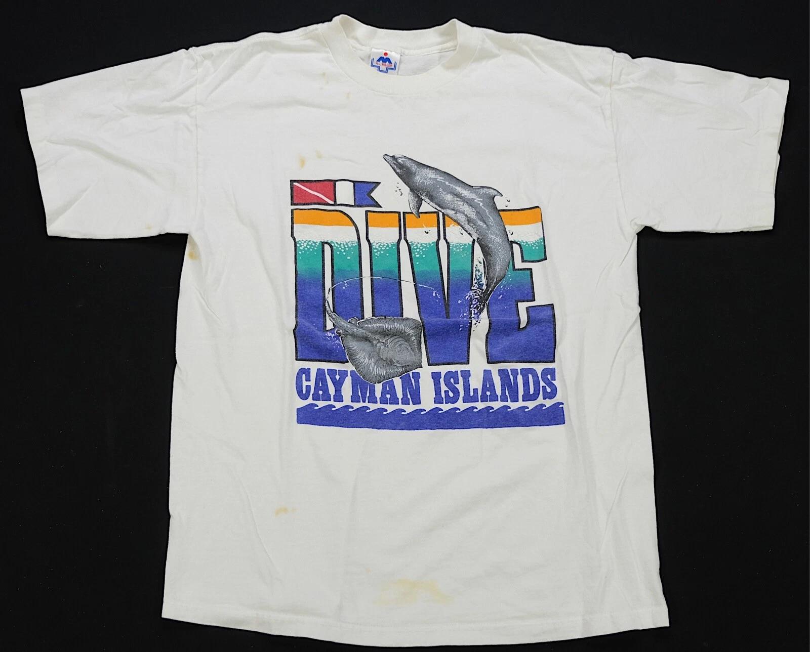 Rare VTG H.L. MILLER Dive Cayman Islands Dolphins Single Stitched T Shirt 90s L S