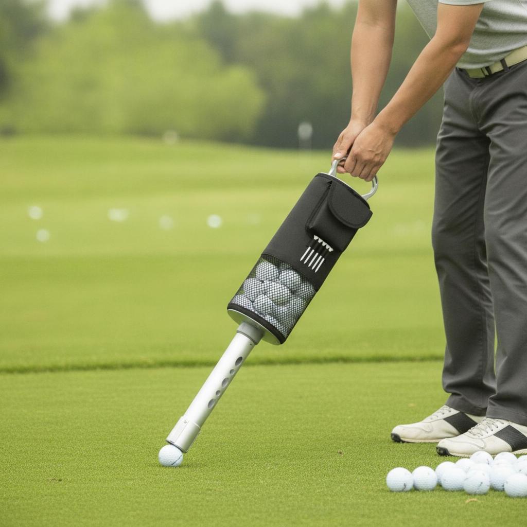 Golf Ball Pickup Tube Mesh Retriever with Pocket Portable for Golfers,