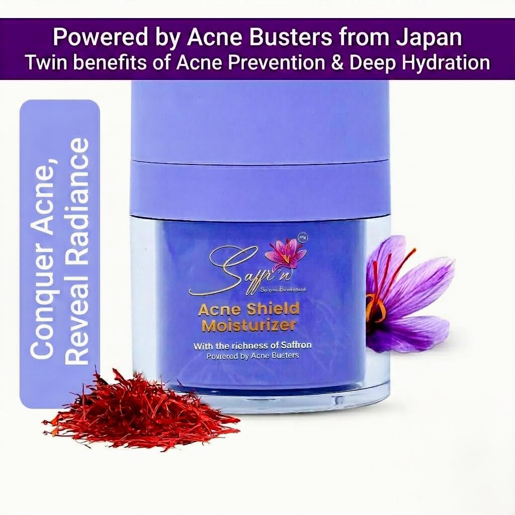 Crème hydratante Acne Shield avec Acne Buster (Japon), Niacinamide & Safran | Hydratant Visage Anti-Acné & Hydratant pour Peaux Normales à Grasses, à Tendance Acnéique