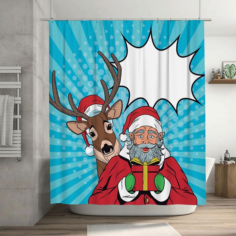 

Tu Christmas Shower Curtain Santa Claus Reindeer Holiday Festive Bathroom Decor Set Waterproof Holiday Gift Xmas Pattern Home De W60H190(CM)-1 Pcs