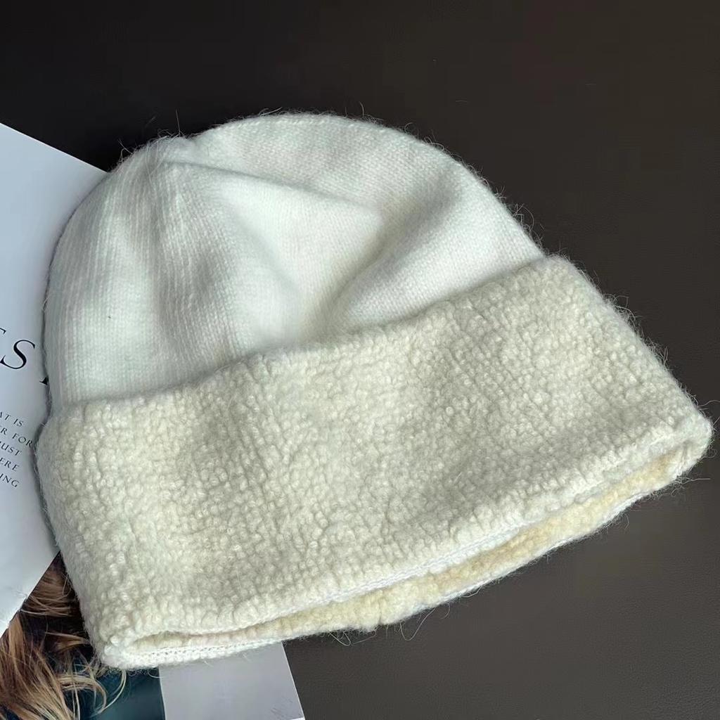 Circle yarn rabbit hair knitted wool hat female autumn and winter show a small face, keep warm and cold, ear protection, pullover hat, fluffy hat