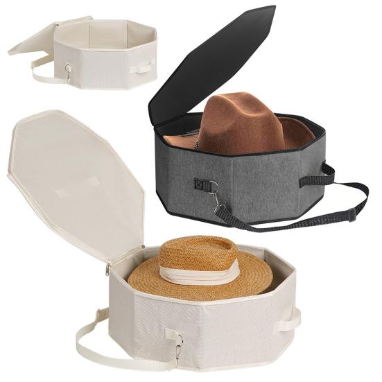 Hat Box with Adjustable Shoulder Strap Zipper Closure Large Capacity Men Women Hat Storage Bag Foldable Portable Hat Organizer