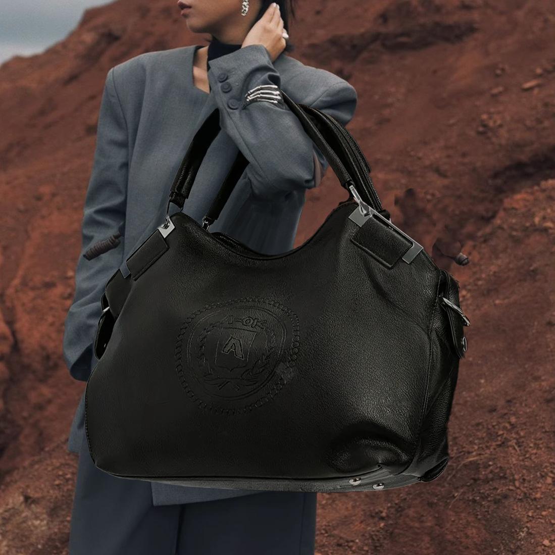 

Женская ретро мягкая кожаная сумка-тоут большой вместимости модная нишевая ПУ сумка через плечо ручная сумка чёрный