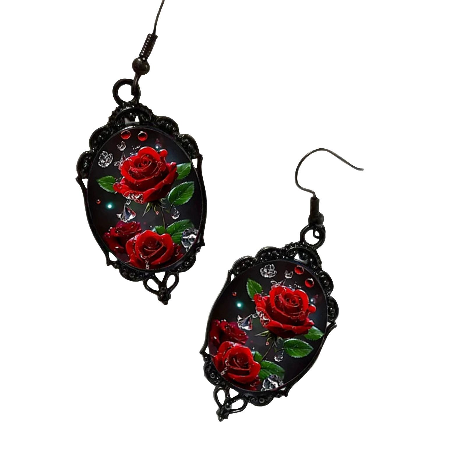 

Gothic Style Earrings, Rose Earrings, Elegant Accessories, Ear Pendants, 1 Pair Of Rose Black Pendants, Gothic Alloy Earrings One Size