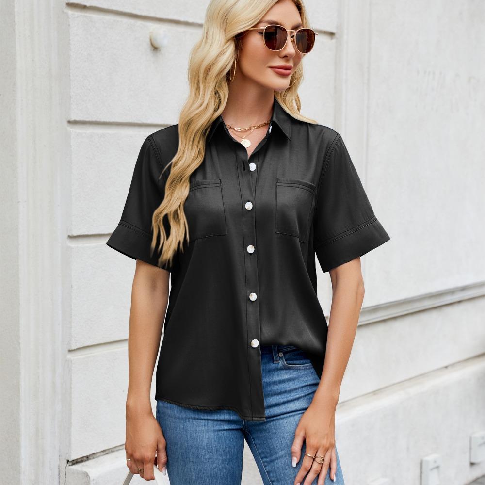 Women's Short-sleeved T-shirt Spring and Summer New Shirt Row Buckle Imitation Denim Short-sleeved Loose Shirt