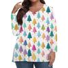 Women's Fashionable Casual Long Sleeved Plus Size  Print Top Plus Size Floral Print Top