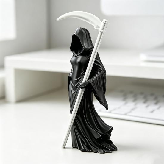 Estátua Gótica da Ceifeira com Foice Impressa em 3D Túnica Preta Figura de Rainha Escultura Misteriosa para Decoração de Mesa de Escritório em Casa Estante