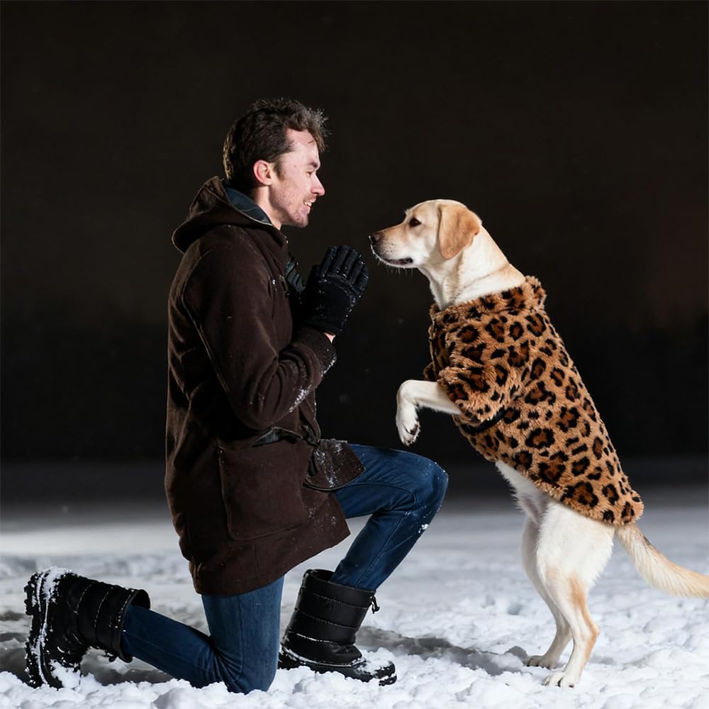 GreenJoy Leopard Print Dog Sweater – Stretchy Fleece Dog Turtleneck Sweatshirt for Puppies & Cats, Soft & Warm Pet Winter Clothes for Small, Medium