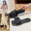 Large Size Flat-bottomed Slippers Women's Outer Wear Casual Simple Solid Color One-word Woven Belt Women's Slippers Slippers