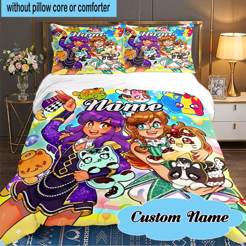 Custom Name Fantasy Friends Aph-mau World Bedding Set 3pcs, Bedding Set Including 1pc Duvet Cover And 2pcs Pillowcases for Bedroom, Dormitory Gift