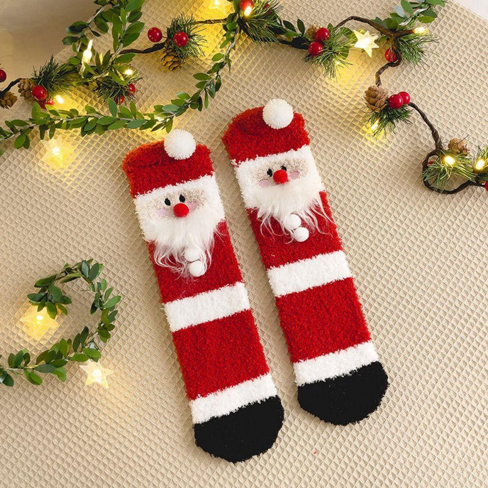 Bequeme Korallensamt-Socken Weihnachtsmann Mittelhohe Socken Neue Weihnachtssocken Damen
