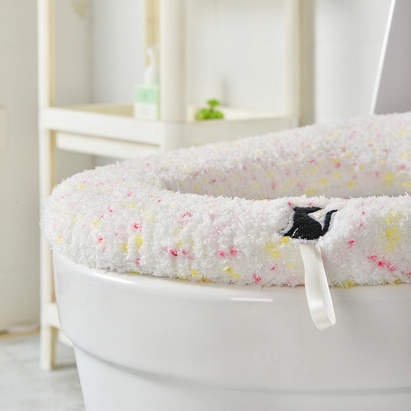 Plush Toilet Seat Cover Cushion with Handle for Winter Home Use