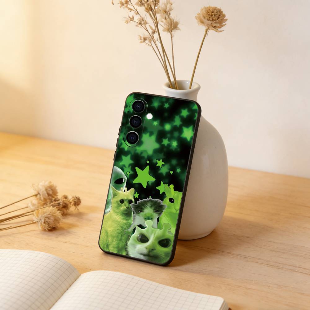 

A-alien cat Phone Case Black Silicone Soft For Samsung Galaxy A73,A72,A71,A70,A53,A52,A51 Samsung a32 5g
