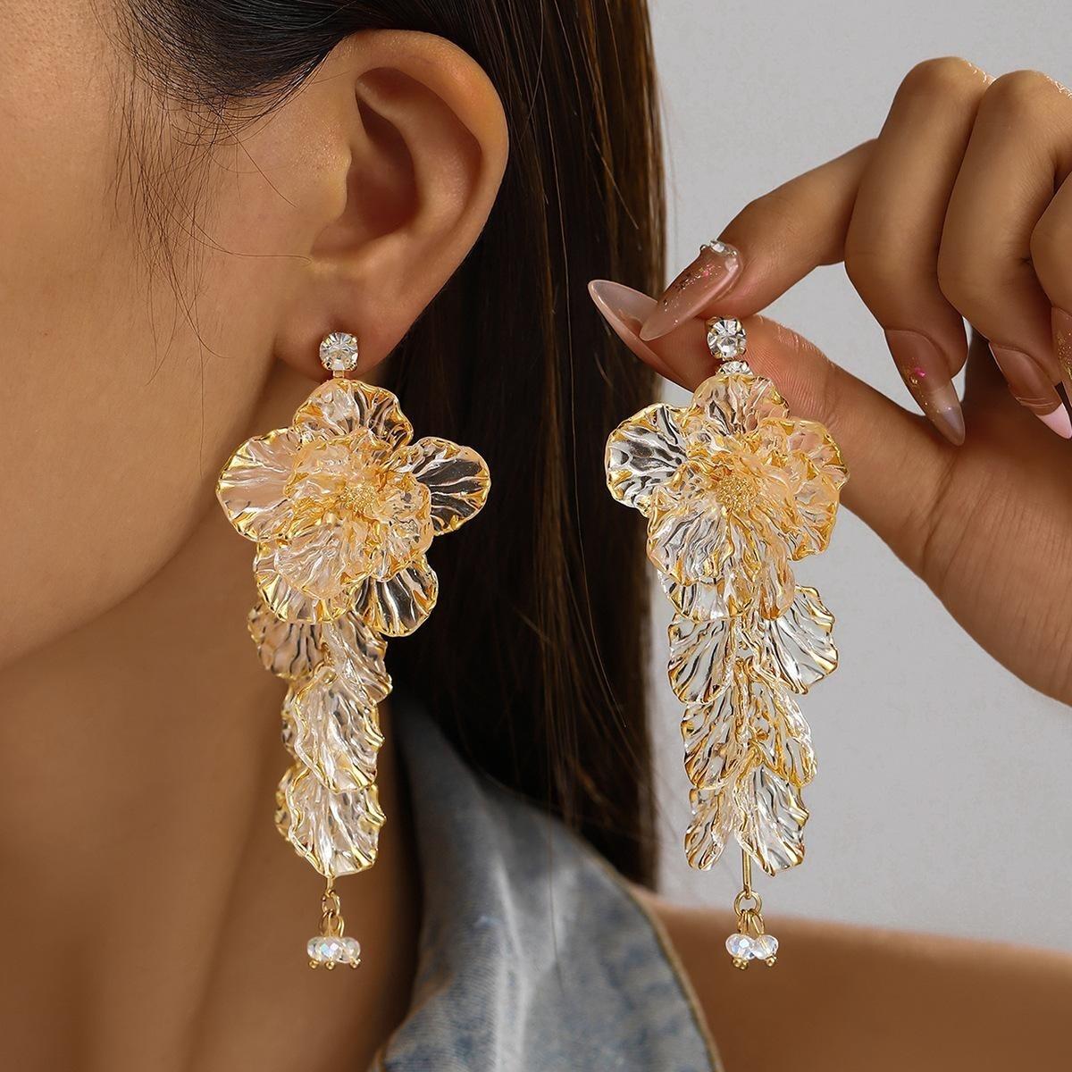 

Transparent Textured Resin Flower Tassel Drop Earrings For Women Men Exquisite Trendy Floral Petal Dangle Earring Summer Jewelry