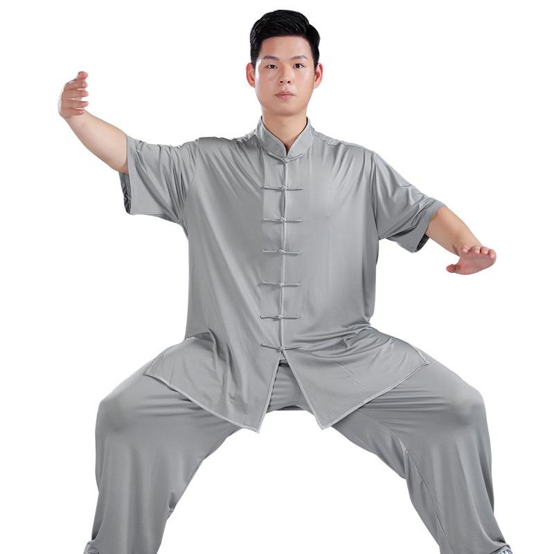 Summer Milk Silk Tai Chi Short Sleeve Top for Men and Women - Perfect for Practice, Performance, and Morning Exercise