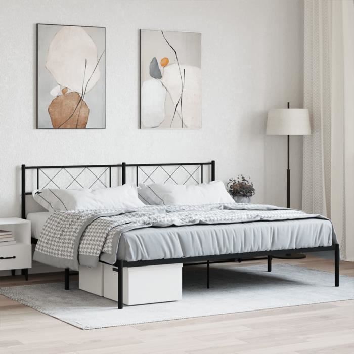 VidaXL Cadre de lit métal avec tête de lit noir 183x213 cm 372282