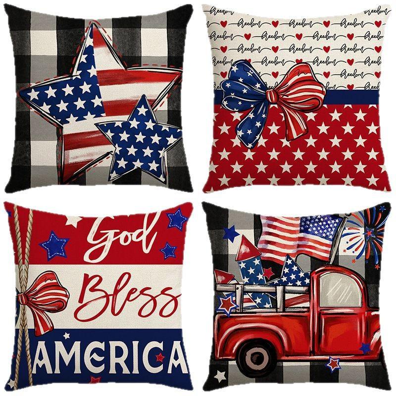 Festive Atmosphere Decorative Pillowcase Love Star Independence Day Printed Pillowcase Home Bedroom Sofa Pillowcase