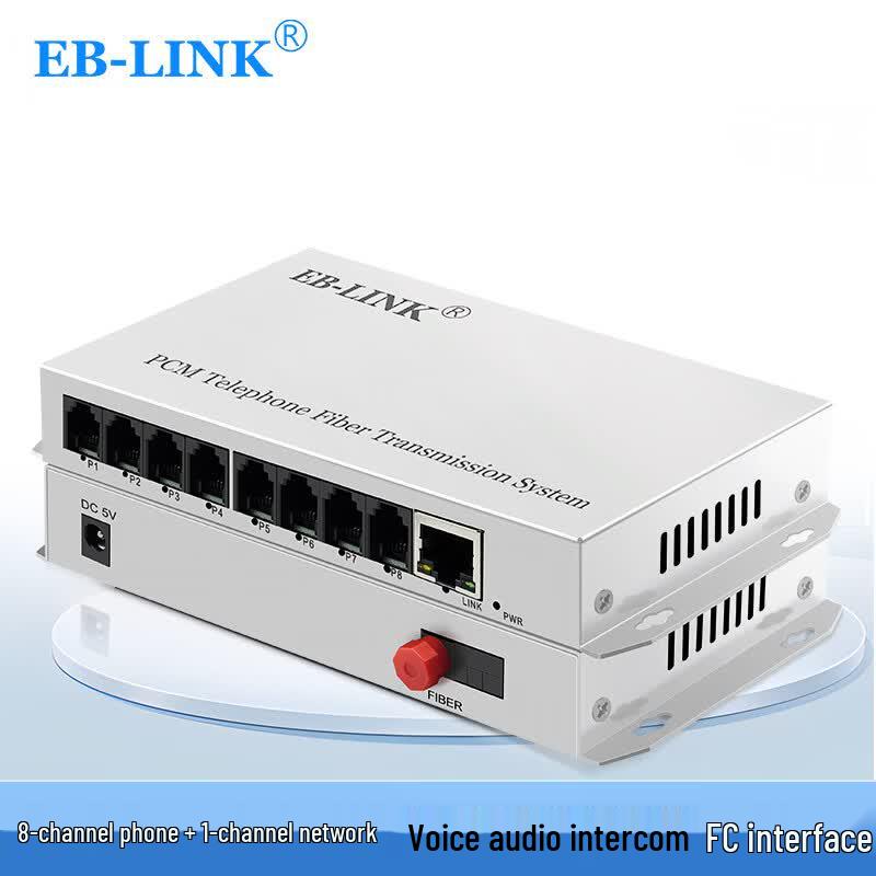 EB-LINK 8-Channel Telephone & Ethernet Fiber Optic Transceiver 100M Ethernet Port