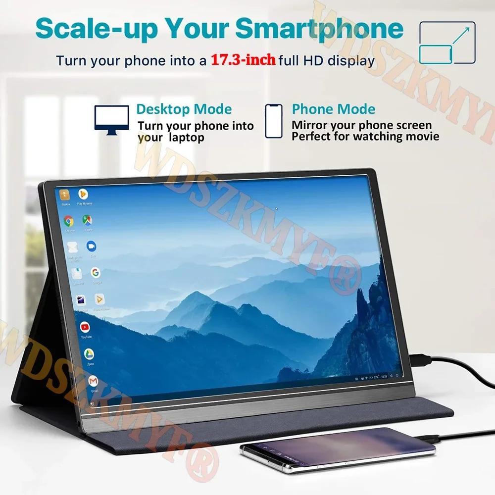 17.3 Inch Portable Monitor With Protective Case IPS Monitor Extend Mode USB-C MINI-HDMI For Laptop Xbox Switch PC Gammer Screen