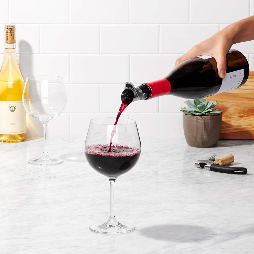OXO Wine Stopper Pourer Breathing Stainless Dishwasher Safe & 2-in-1 Drip-proof, Oxidation-resistant, Function, Steel,
