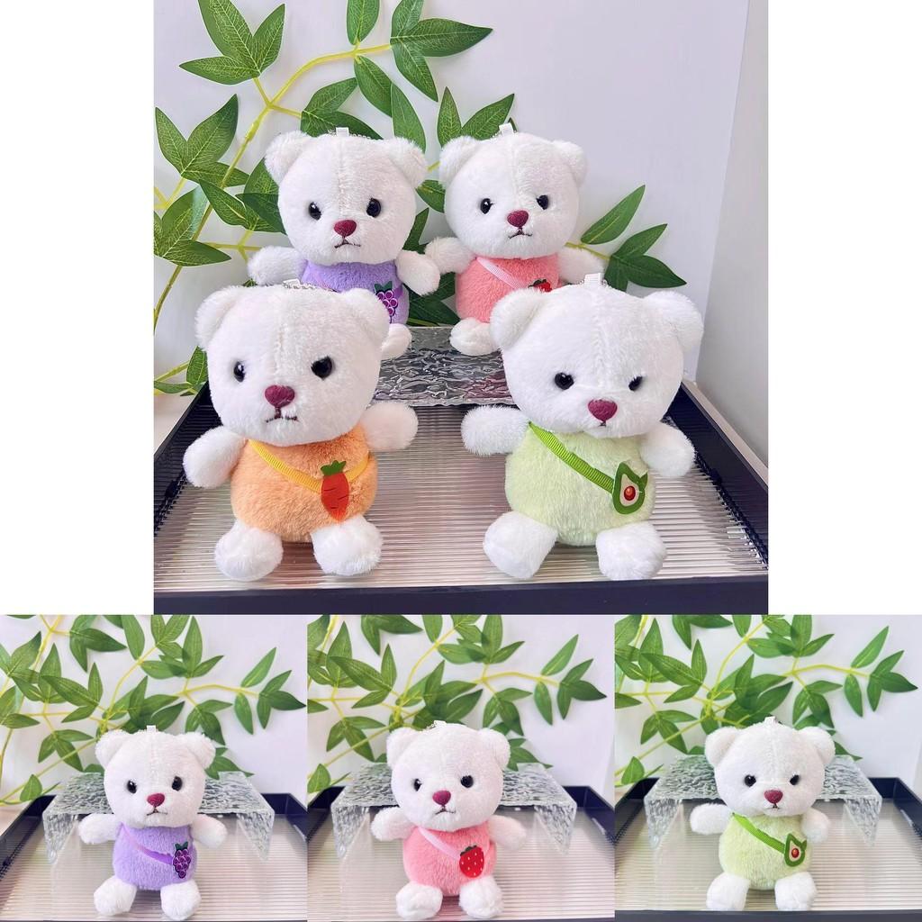 Cute Plush Teddy Bear Keychain With Colorful Avocado Carrot Grape Strawberry Design