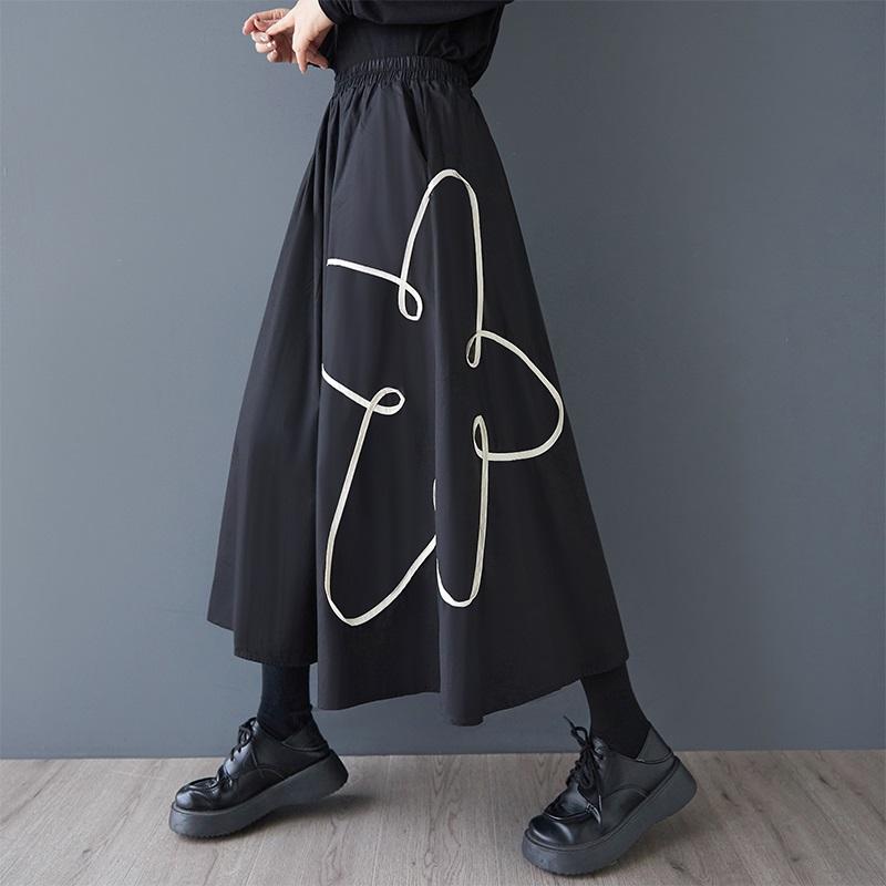 Black Cotton Plus Size High Waist Vintage Spring Autumn Casual Loose Long for Woman Skirts Womens Skirt