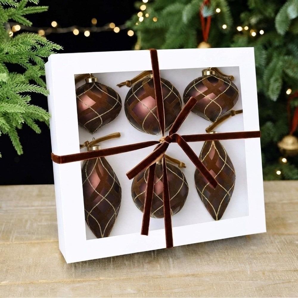 6PCS/SET Glitter Xmas Finial Ball Pendants Colorful Painting Christmas Tree Hangers New Year