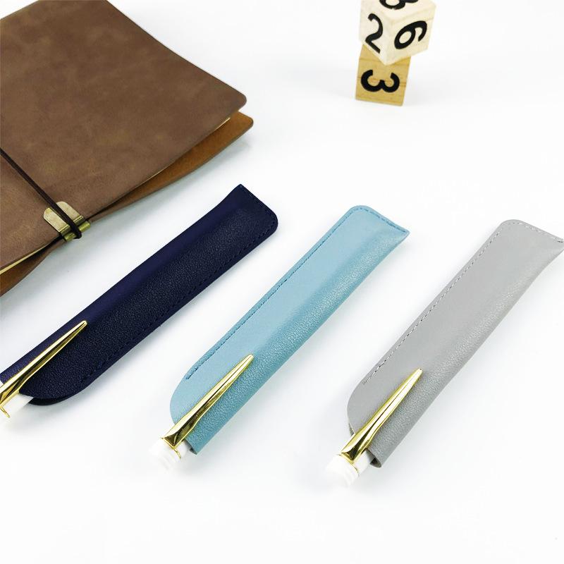 Pu Leather Pencil Holder School Pen Storage Bag Pen Case Solid Color Wear-Resistant Pen Protective Sleeve Small Sign Pen Cover