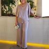 Women Top Pants Suit V Neck Bat Sleeve Irregular Hem Pure Color Loose Breathable Soft Casual Wide Leg Clothes 2 Pcs/Set Plus Size