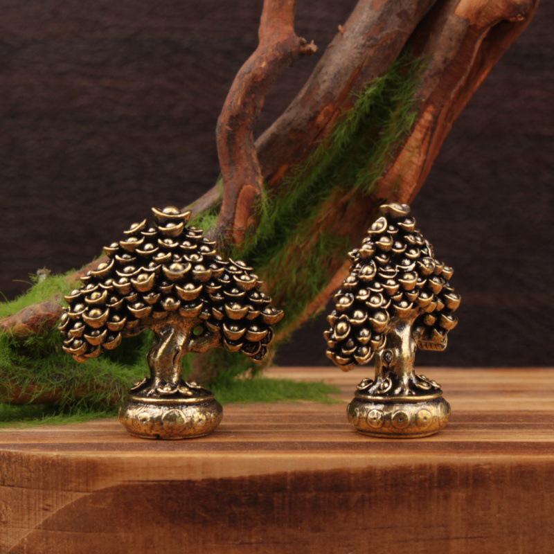 Brass Chinese Wealth Tree Feng Shui Figurines Money Tree Statue Fortune Housewarming Gift Home Office Decor Desktop Ornament