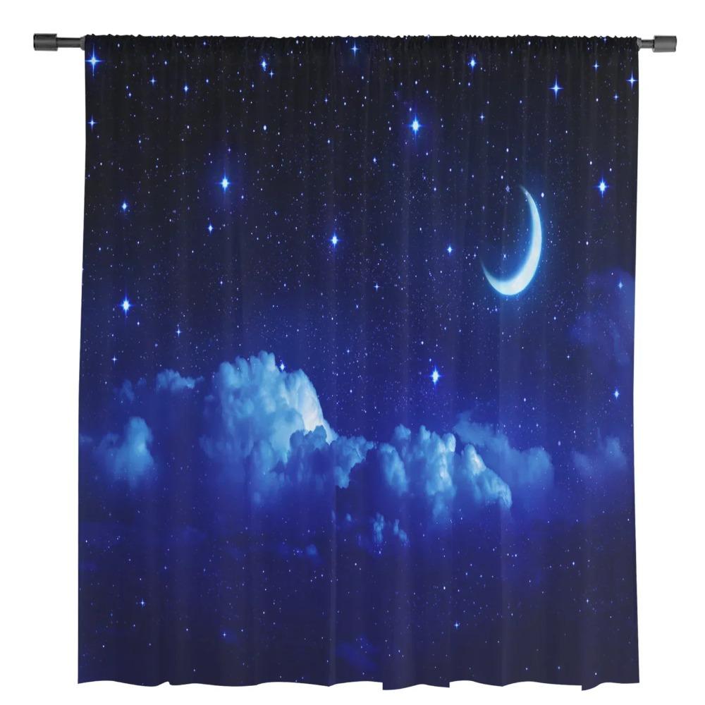 Night Sky Star Moon Sheer Curtains Living Room Window Tulle Curtains For Bedroom Kitchen Home Decoration Voile Drapes