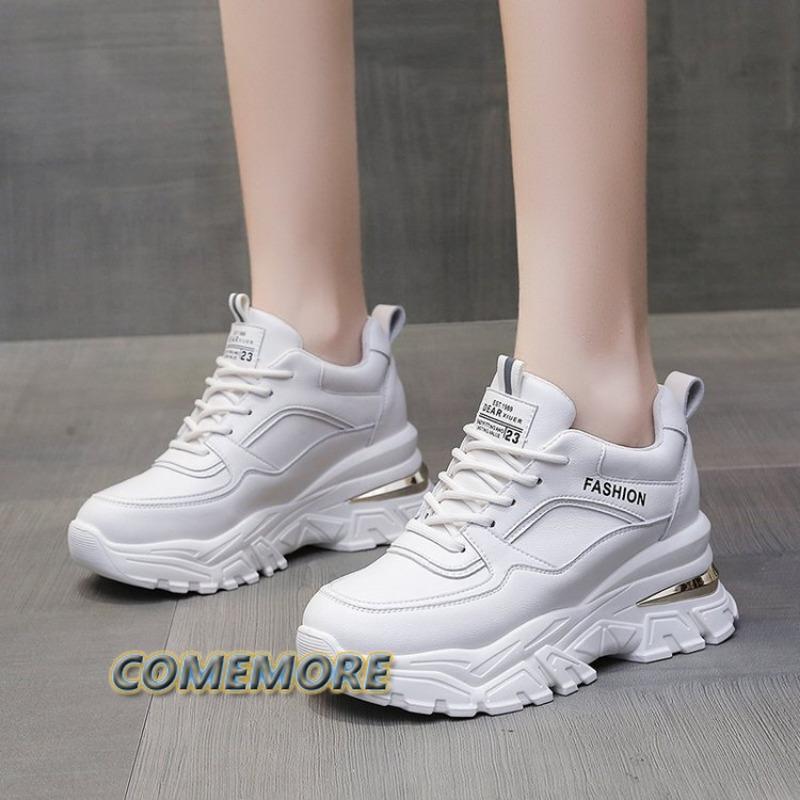 Fashion White PU Leather Chunky Sneakers Women Autumn Winter Platform Vulcanize Shoes Woman Thick Bottom Hidden Heel Sport Shoes