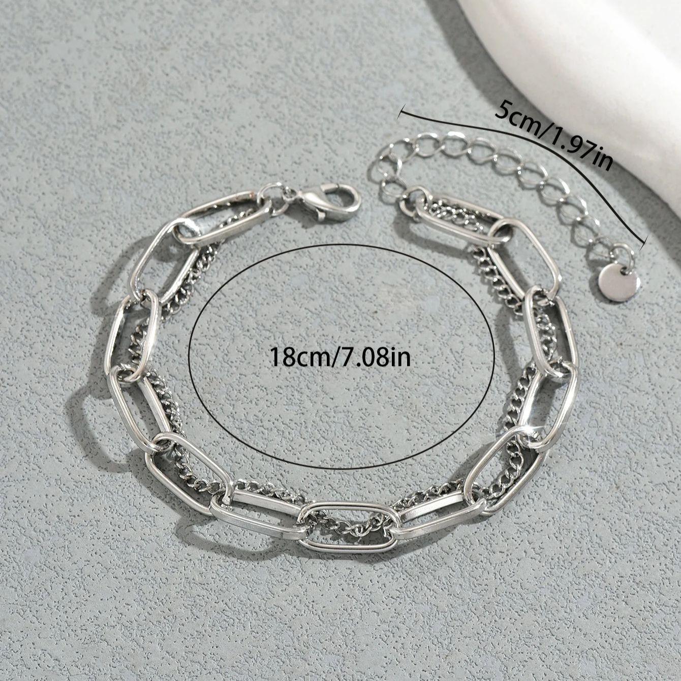 

Minimalist Double Silver Chain Link Bracelet Sleek Charm Office Style Jewelry For Women Men